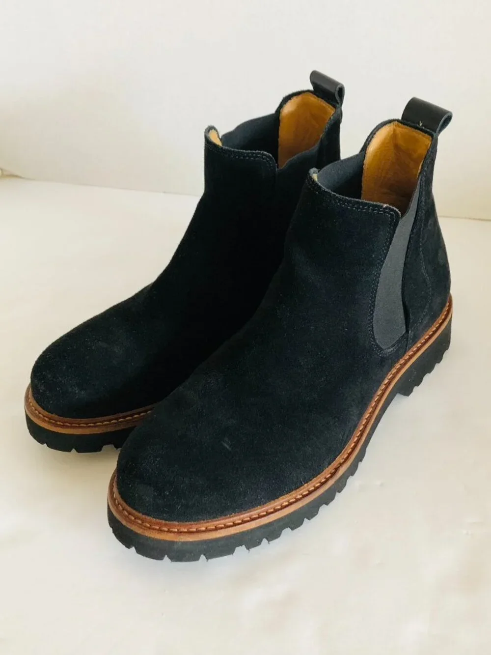 Samuel Hubbard Black Suede Chelsea Boots Leather Lining Pull on Portugal US 7